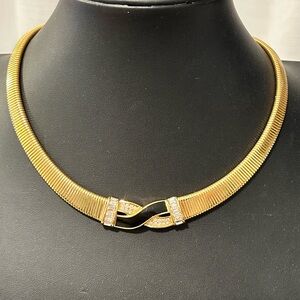 Christian Dior gold tone Black Enamel X Crossed center #H02 rhinestone Gorgeous!